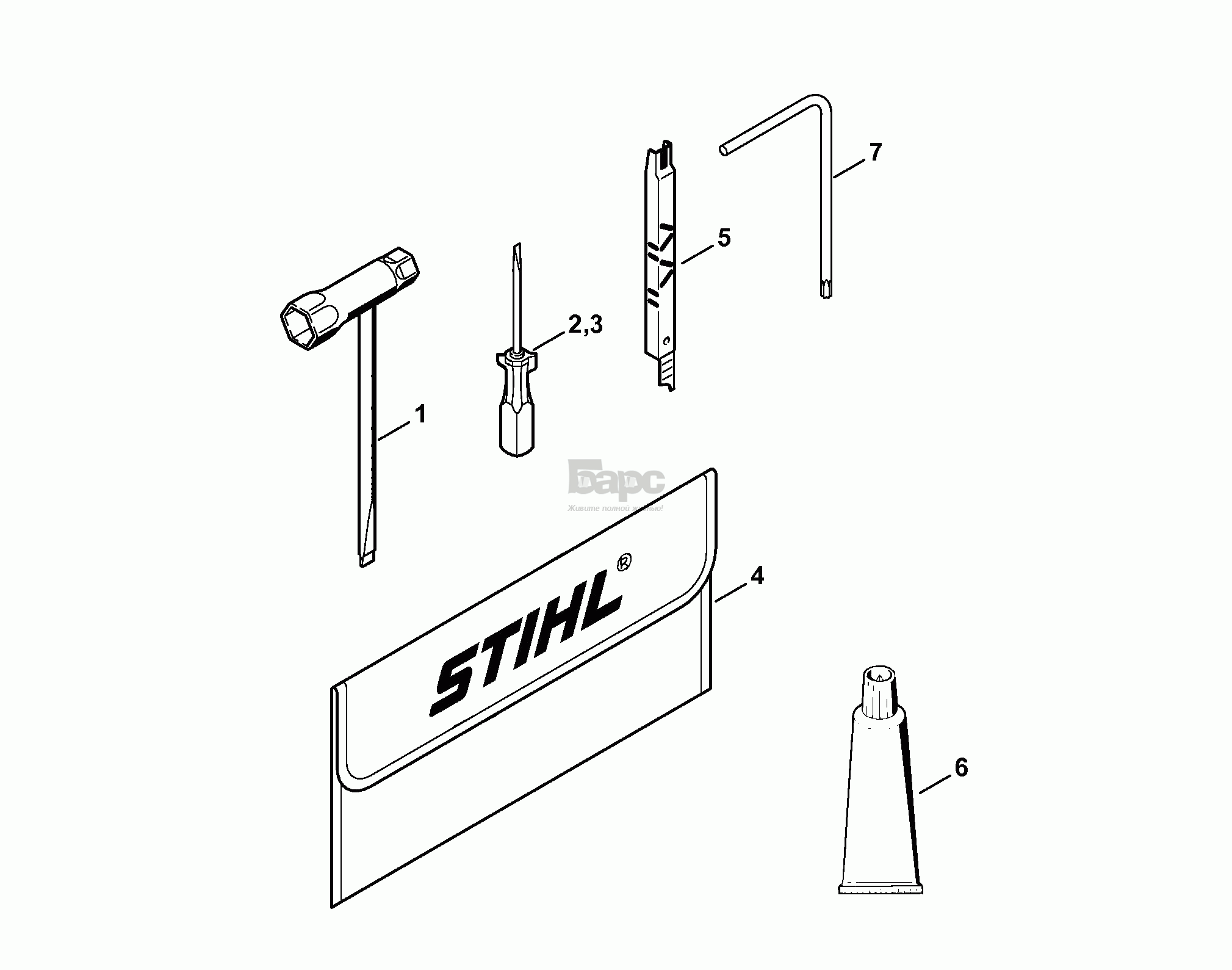 Инструмент - Принадлежности (Деталировка 1) для бензопилы Stihl MS 250, MS 250 C