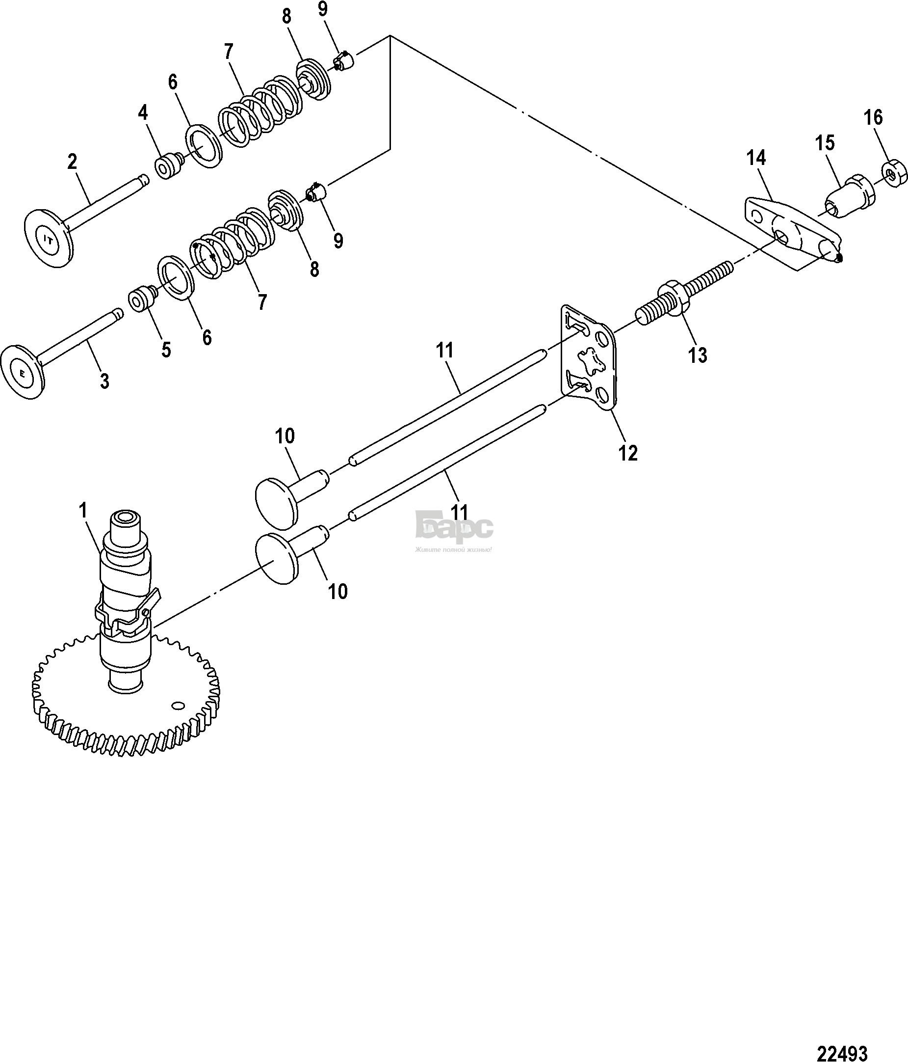 Camshaft and Valves, Serial # 0R318095 and Below