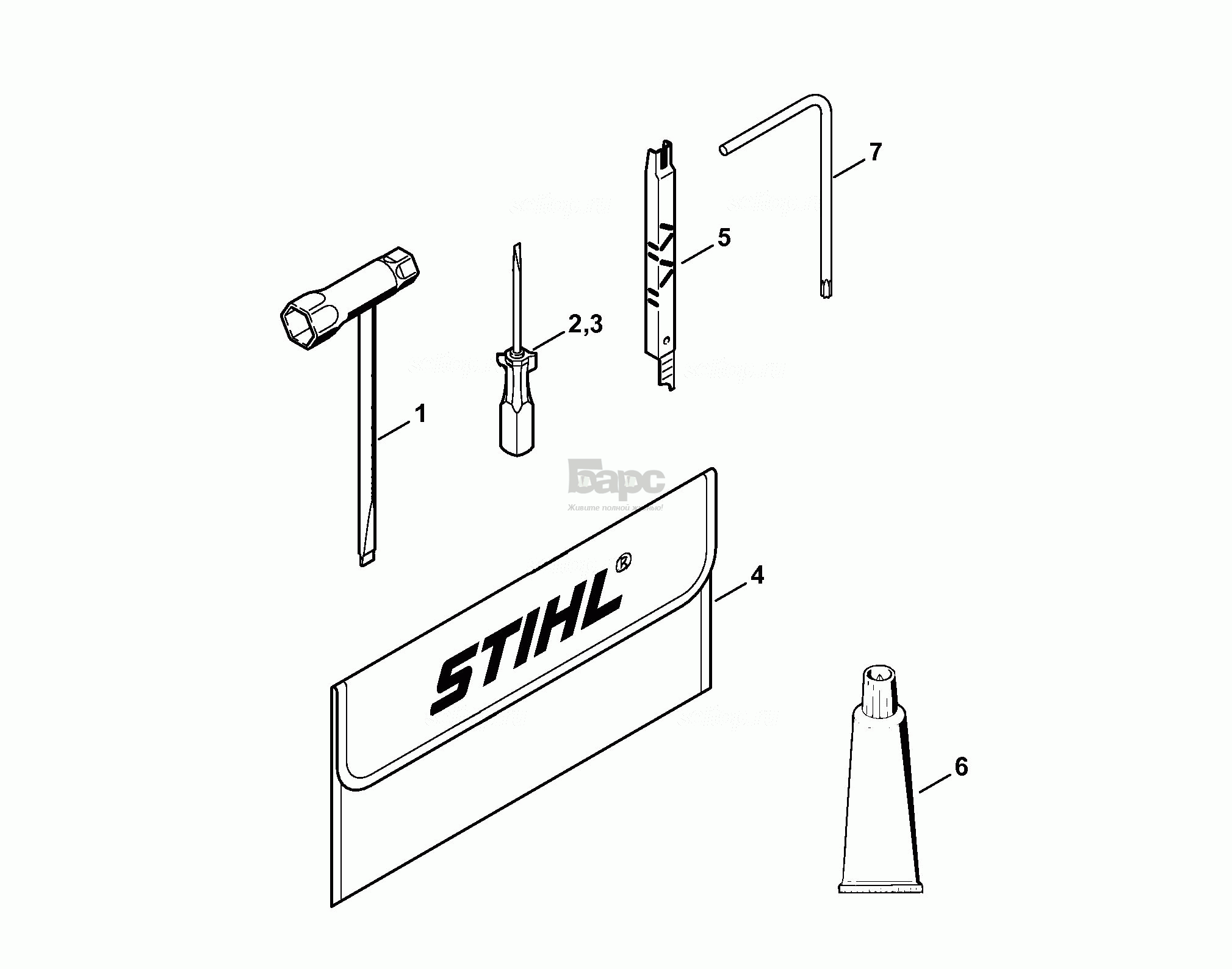 Инструмент - Принадлежности (Деталировка 1) для бензопилы Stihl MS 230, MS 230 C