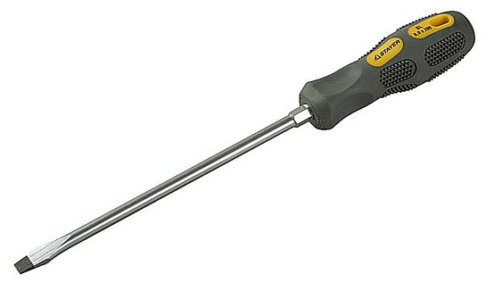 ОтверткаSTAYER"PROFESSIONAL""MAX-GRIP" удар, 2ухкомпон-ая рукоят, магнит након-ик, Cr-V.SL5.5х75мм
