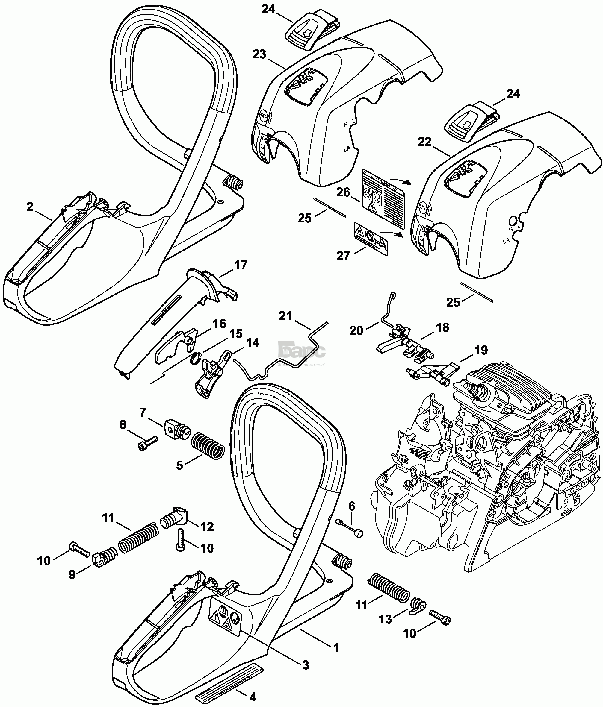 Рама рукоятки - Кожух для бензопилы Stihl MS 211, MS 211 C
