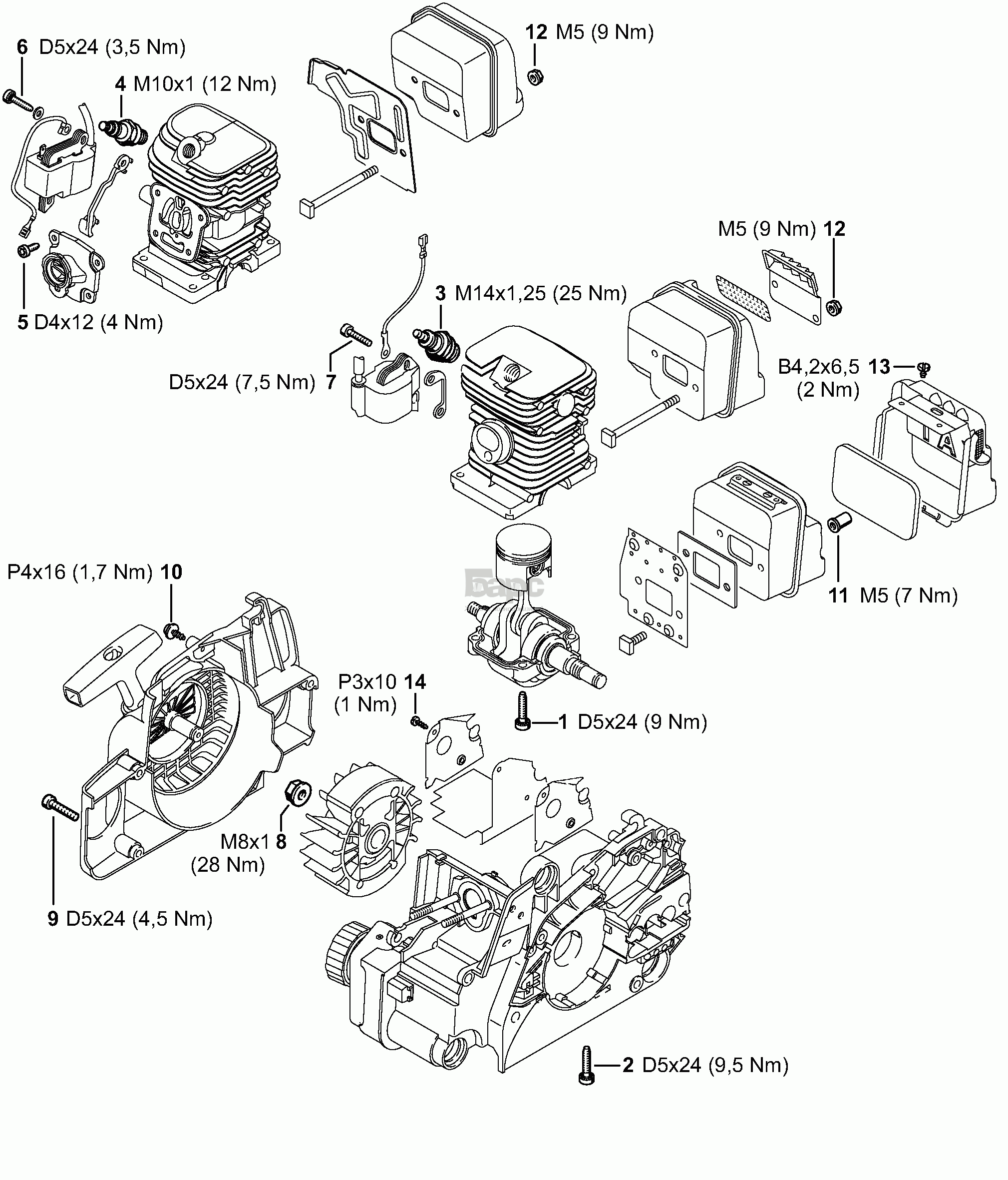 Момент затяжки (Деталировка 1) для бензопилы Stihl MS 170, MS 170 C