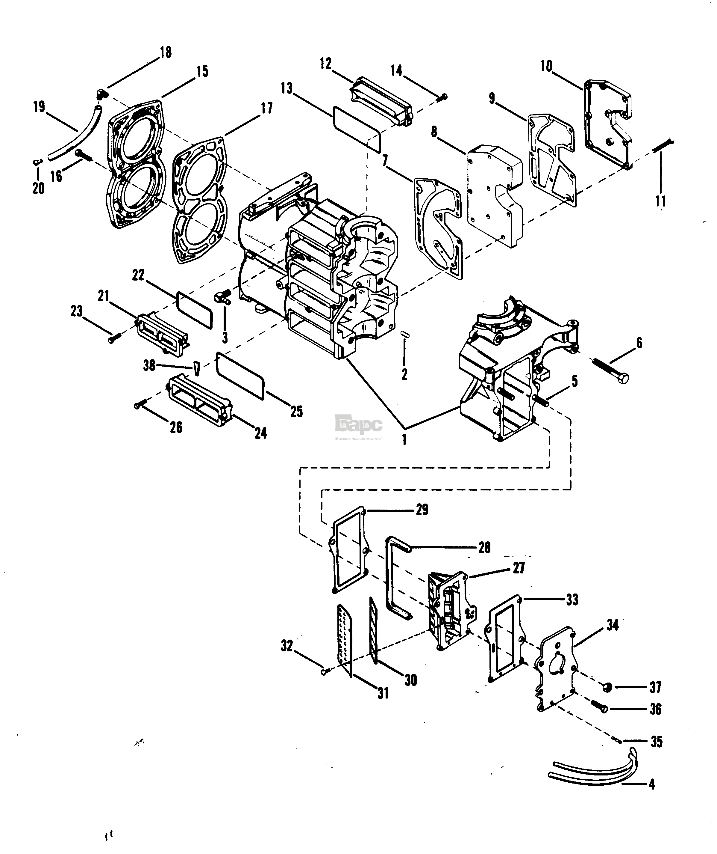 CYLINDER BLOCK AND COVERS (SERIAL GROUP #1)
