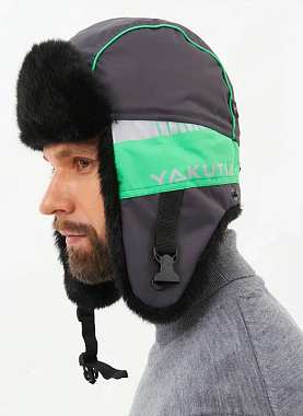 Шапка ушанка зимняя Yakutia цвет Тёмно-серый ткань Galaxy Breathable мех Волк (Размер 58-60)