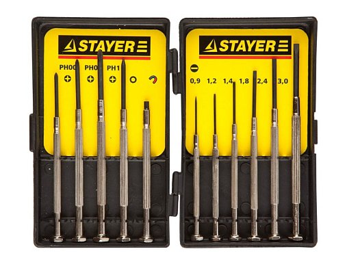 Набор STAYER "STANDARD": Отвертки для точных работ, цельнометаллические, 11 предметов