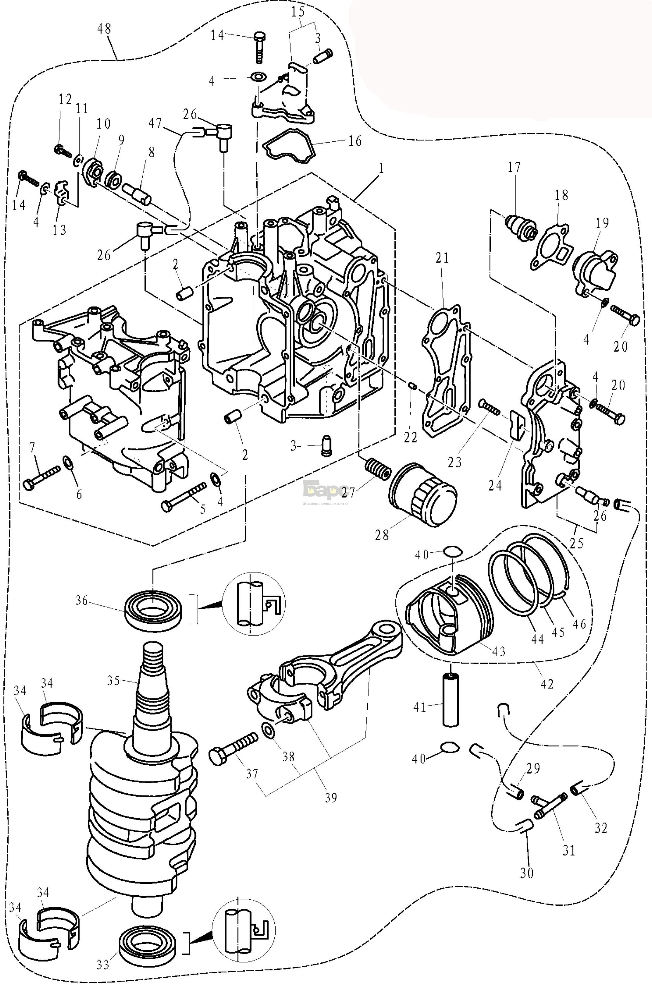 Двигатель в сборе (ремонтный комплект) F9.9BM, F15BM