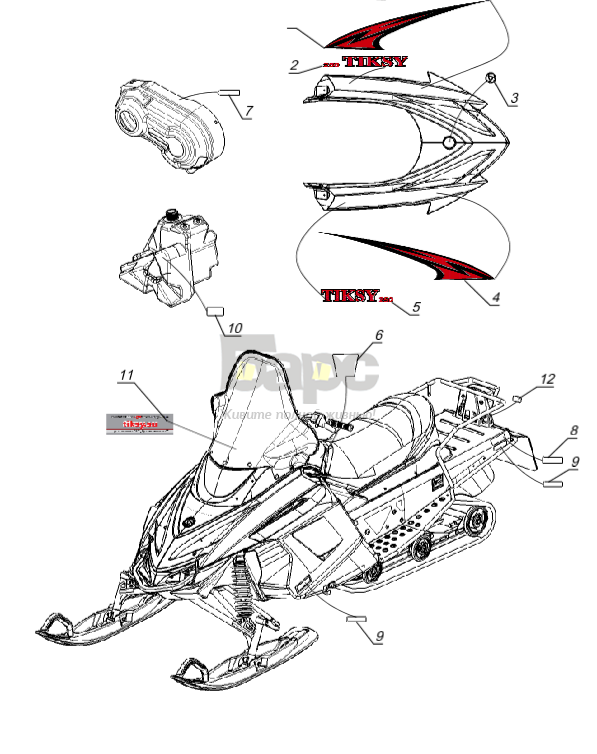 Наклейки на снегоход тайга. Наклейка на снегоход Тайга Варяг 500. Снегоход Tiksy 250 Люкс чертеж. Схема снегохода Тикси 250. Электрическая схема Тикси 250.