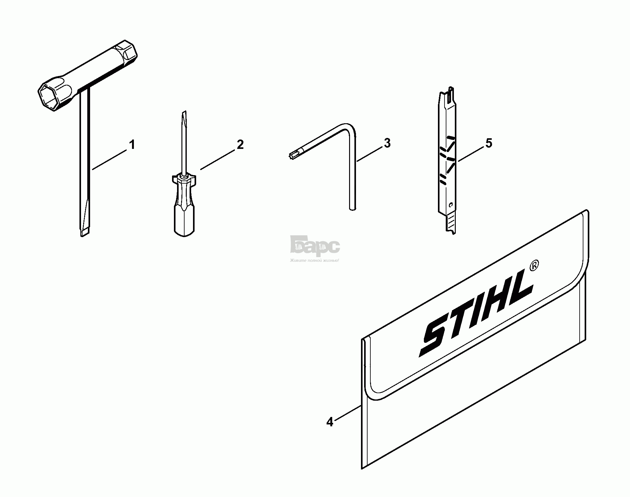 Инструмент - Принадлежности (Деталировка 1) для бензопилы Stihl MS 211, MS 211 C