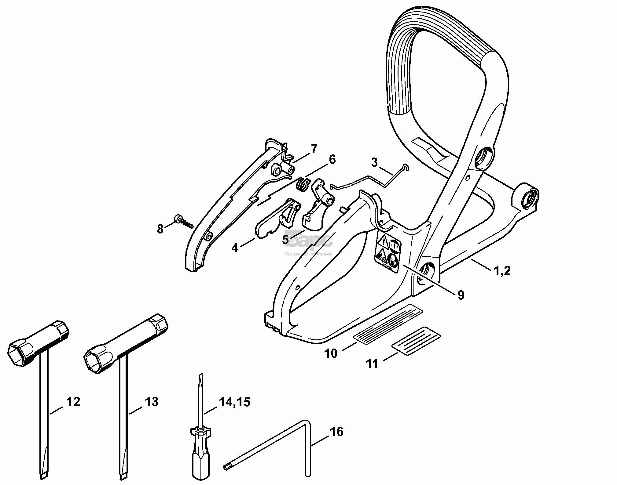 Рама рукоятки - Инструмент для бензопилы Stihl MS 170, MS 170 C