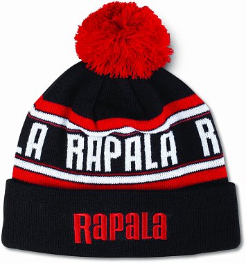Шапка RAPALA с помпоном - черная с красным и белым