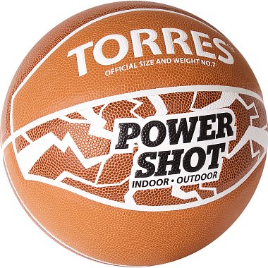 Мяч б/б TORRES Power Shot, р.7, 8 пан., ПУ, нейлон.корд,бут.кам, оранжево-белый