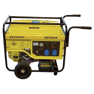 Генератор Champion GG7501E (6/6,5кВт OHV420 16лс 25л 87кг 2,6л/ч 12V эл.старт колеса