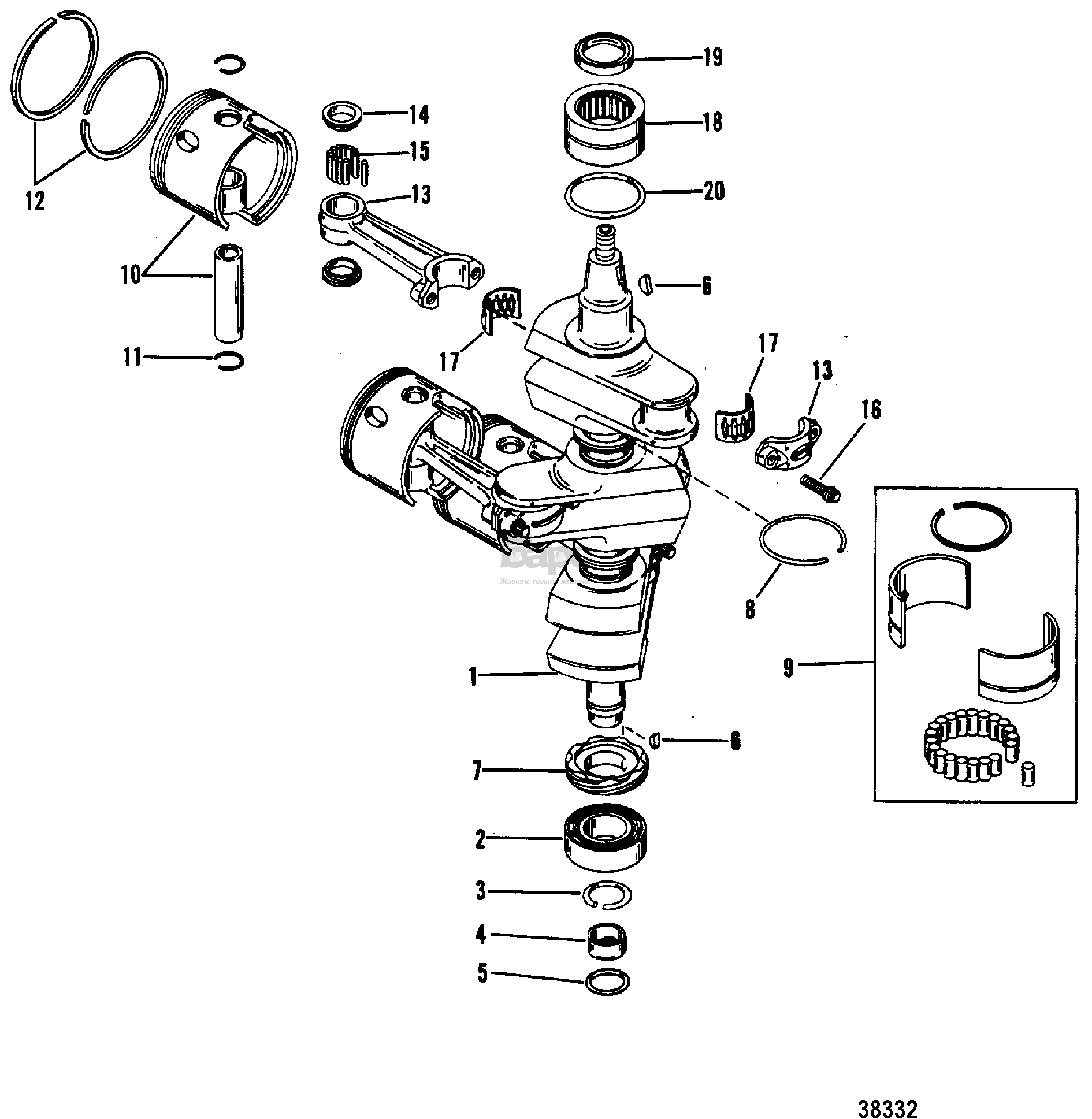 CRANKSHAFT, PISTONS AND CONNECTING RODS(#638-8532--1)