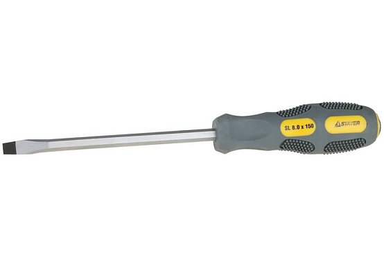 Отвертка STAYER "PROFESSIONAL" "MAX-GRIP" ударная, двухкомпонен рукоят, магнит након, Cr-V.SL8х150мм