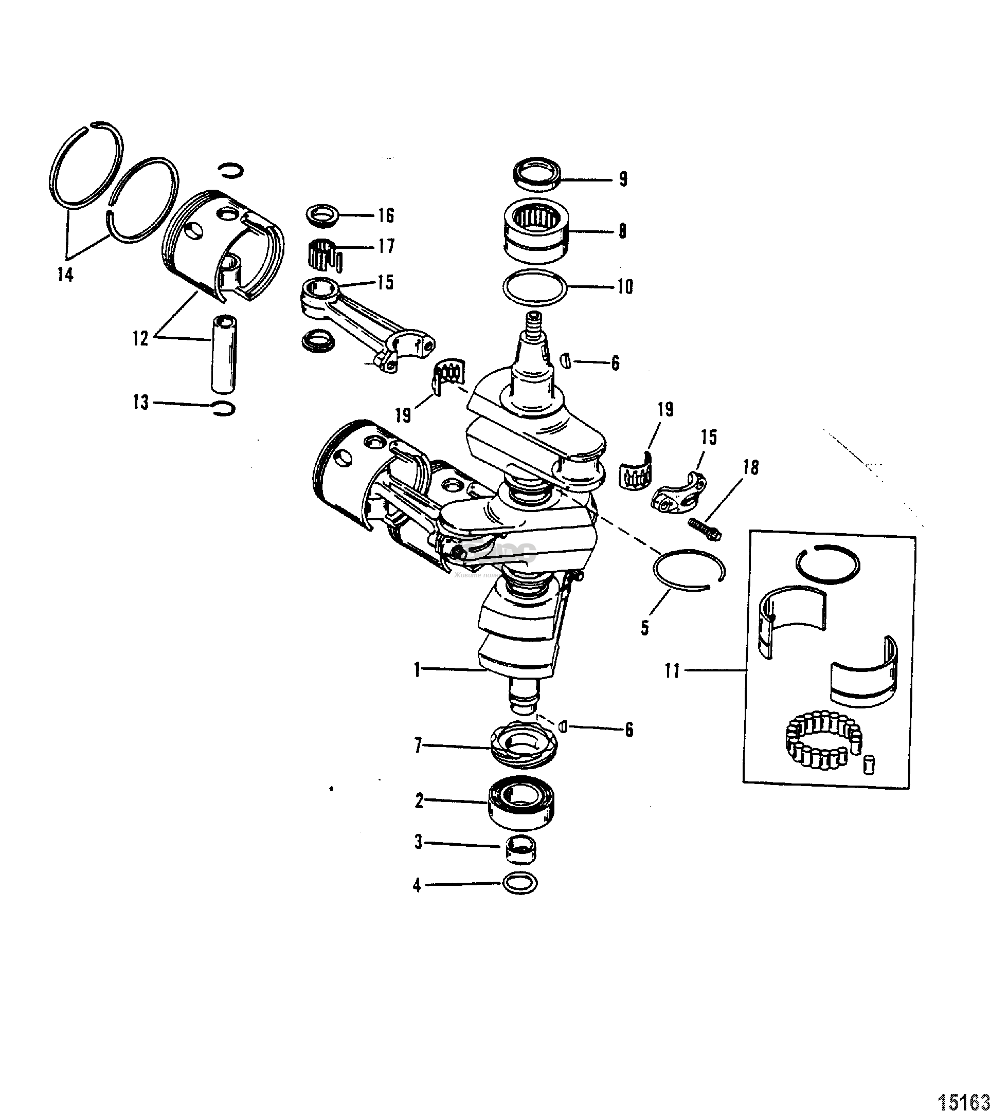 CRANKSHAFT, PISTONS AND CONNECTING RODS(#646-818846)